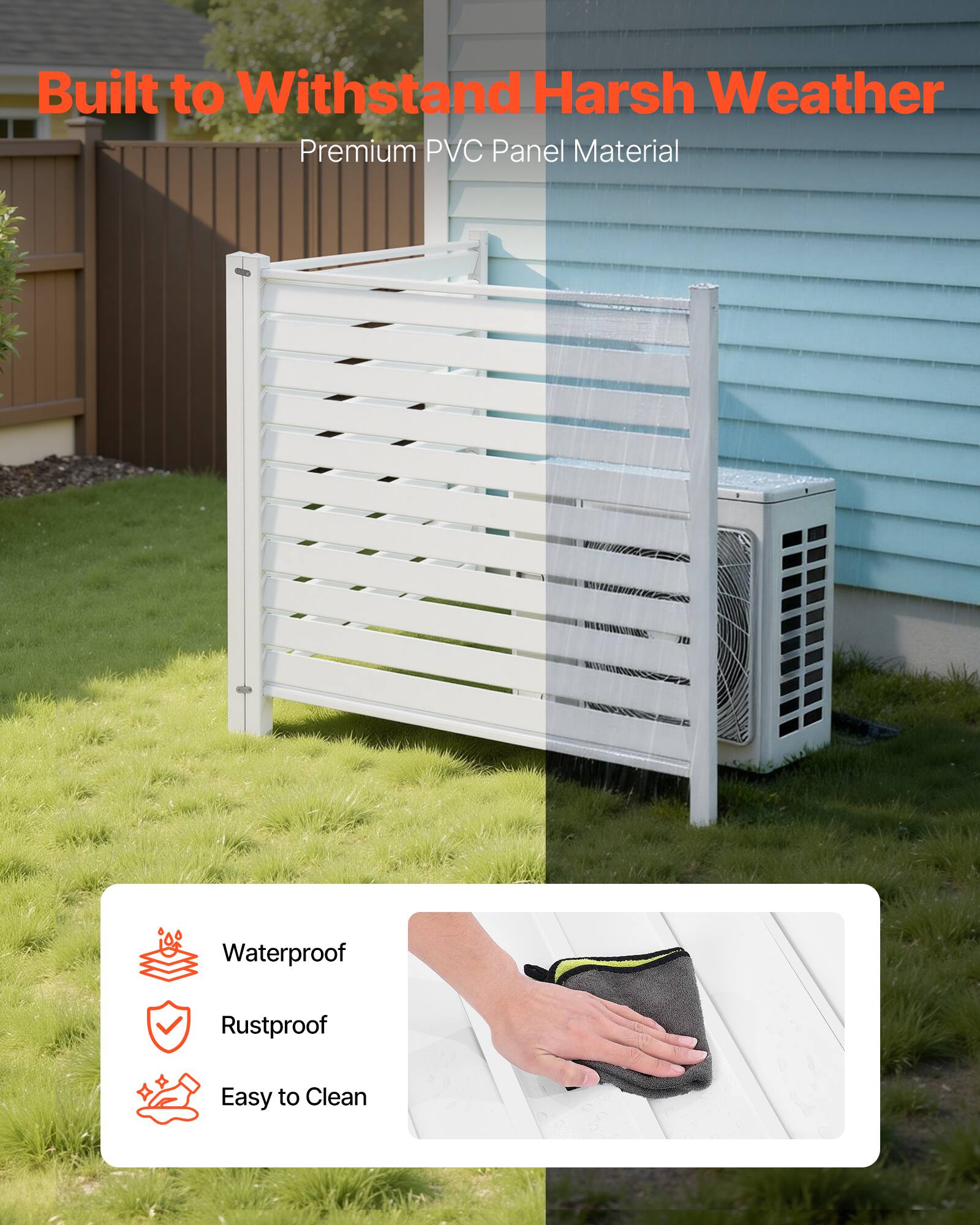 Built to Withstand Harsh Weather  
Premium PVC Panel Material  

- Waterproof  
- Rustproof  
- Easy to Clean