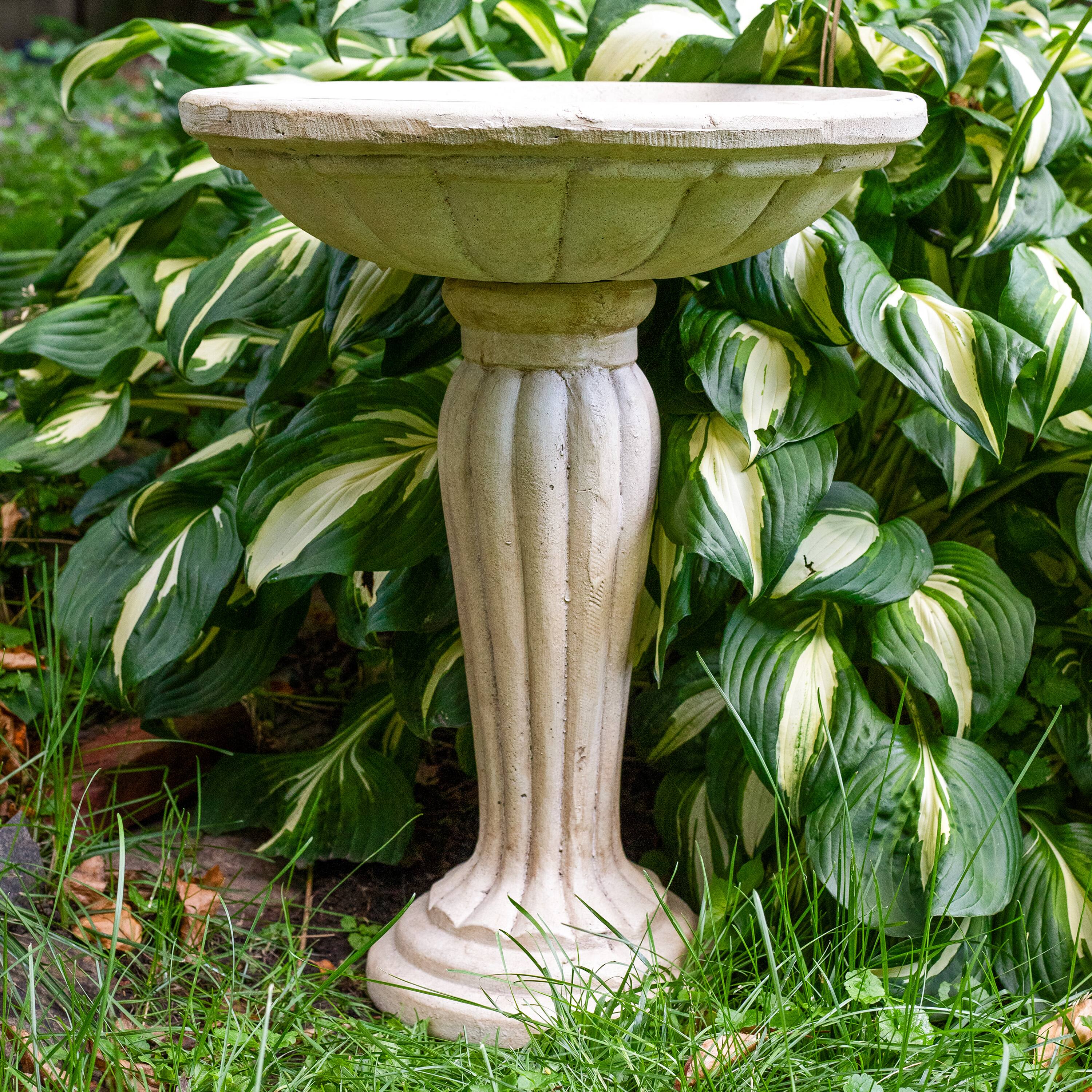 Alt View 7. Sunnydaze - Grecian Glass Fiber Reinforced Concrete Bird Bath - 16 in - Antique White.