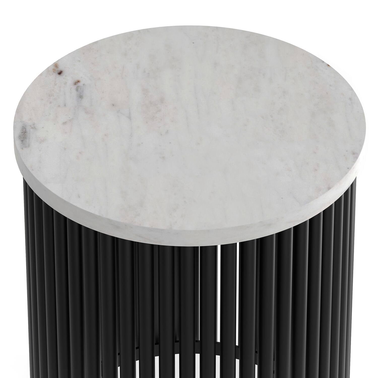 Alt View 4. Simpli Home - Demy 18 inch Industrial Metal Accent Table in White Genuine Marble & Black Metal, Assembled - White Marble / Black.