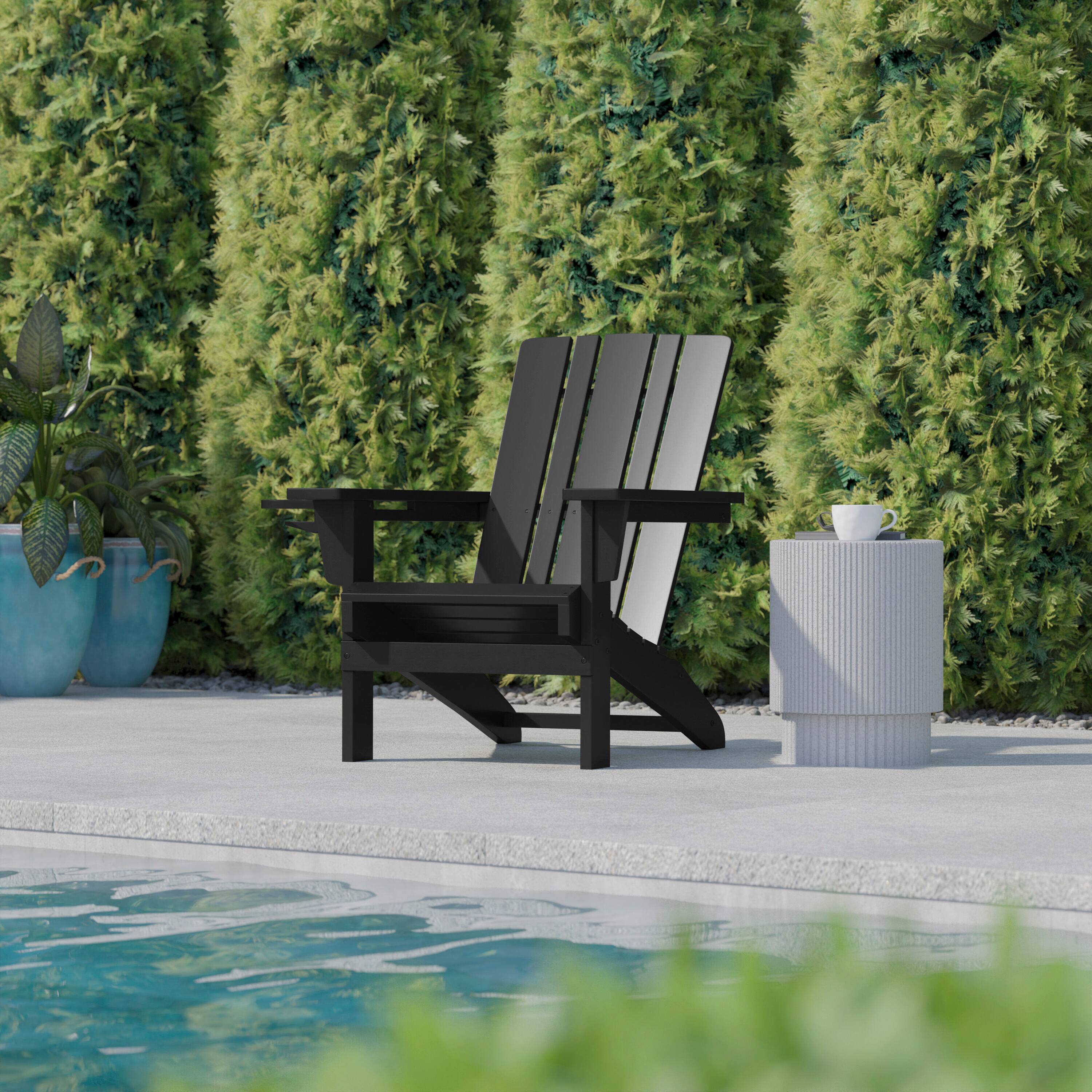 Alt View 3. Flash Furniture - Halifax Adirondack Chair with Cup Holder, Weather Resistant HDPE Adirondack Chair in Black - Black.