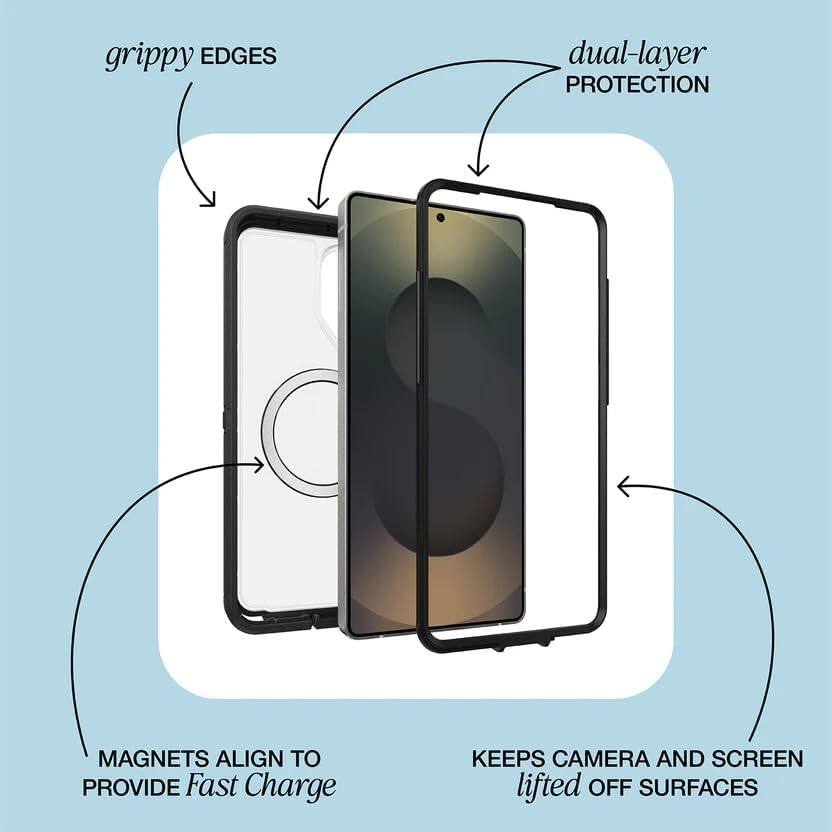 grippy EDGES  
dual-layer PROTECTION  
MAGNETS ALIGN TO PROVIDE Fast Charge  
KEEPS CAMERA AND SCREEN lifted OFF SURFACES