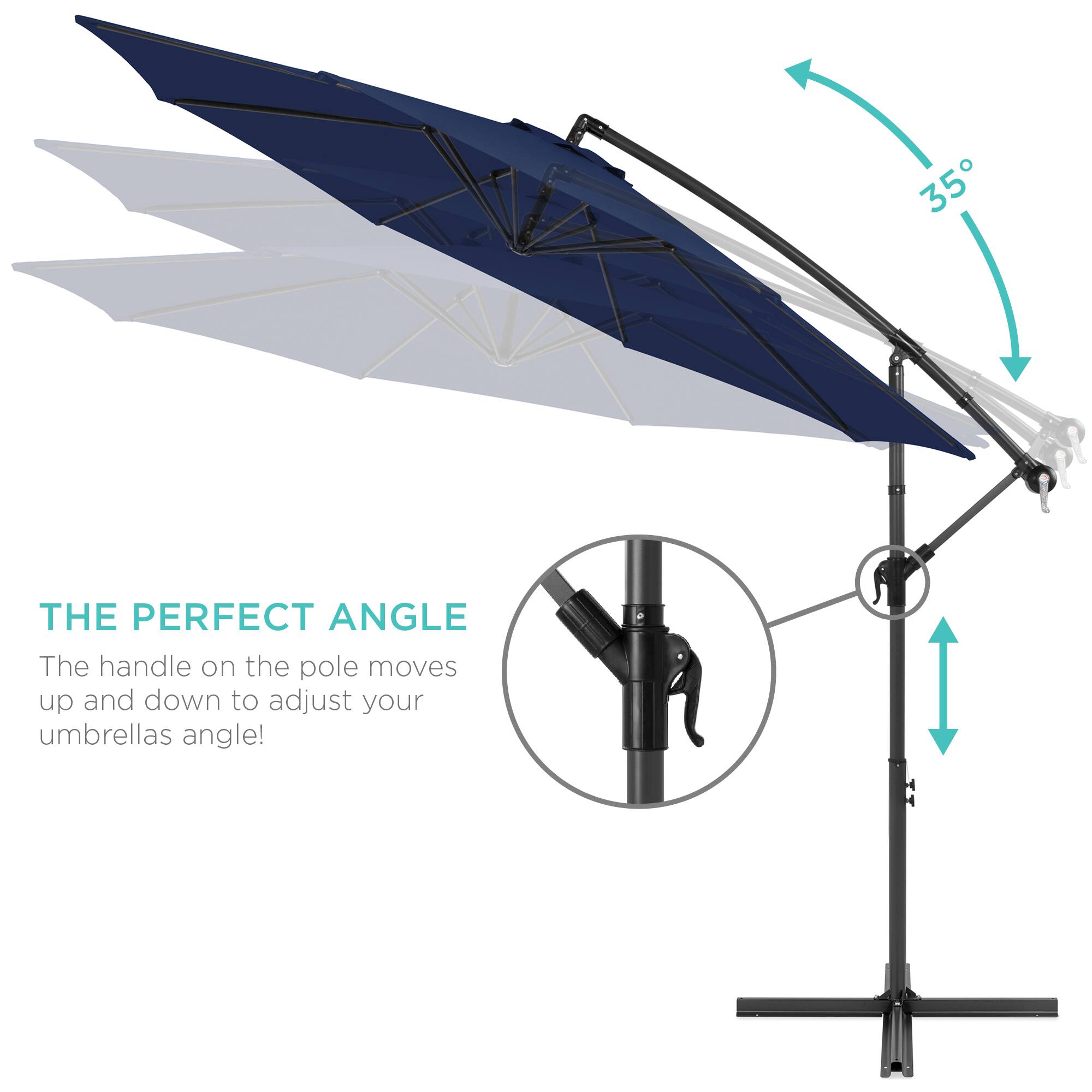 35°

THE PERFECT ANGLE

The handle on the pole moves up and down to adjust your umbrella's angle!