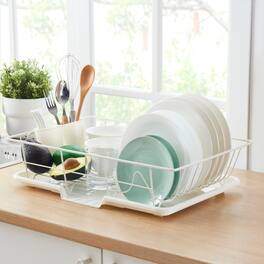 Sweet Home Collection - Steel 3-Piece Large Countertop Dish Drainer with Drain Board & Utensil Holder - Ivory