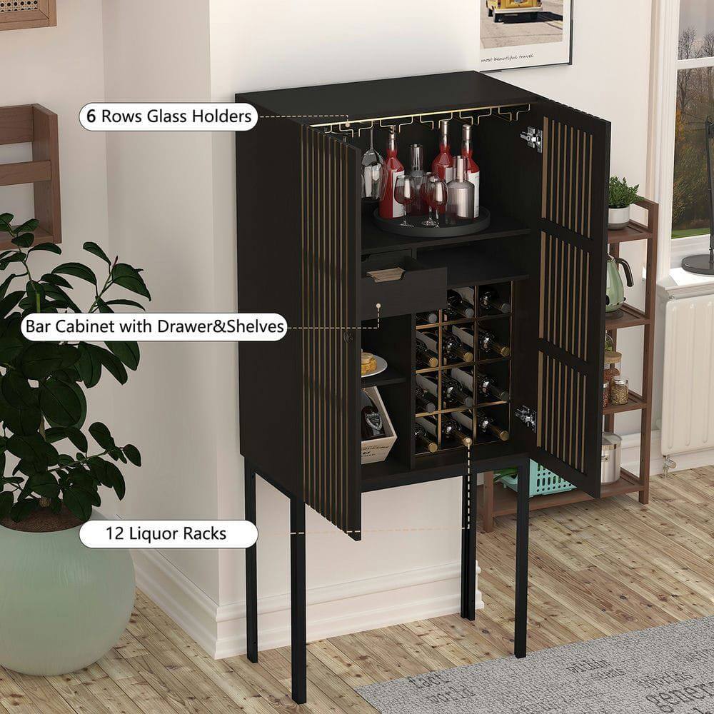 6 Rows Glass Holders  
Bar Cabinet with Drawer & Shelves  
12 Liquor Racks