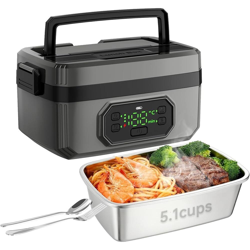 RTMB - Cordless Electric Lunch Box 1.2L, 21000mAh Rechargeable Leak-Proof Warmer - Gray