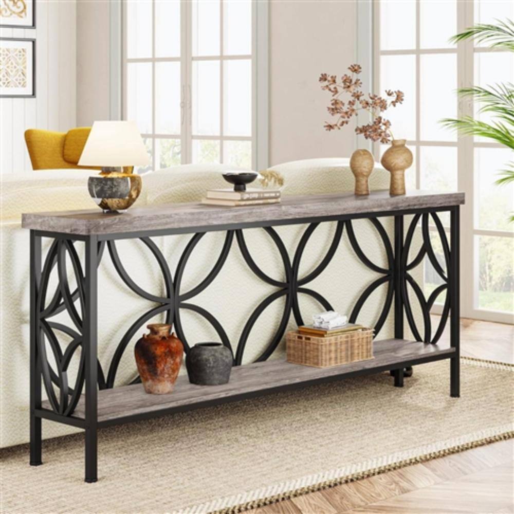 Back. Hivvago - Modern 70-inch Long Narrow Foyer Entryway Table with Grey Wood Top and Shelf - Grey.