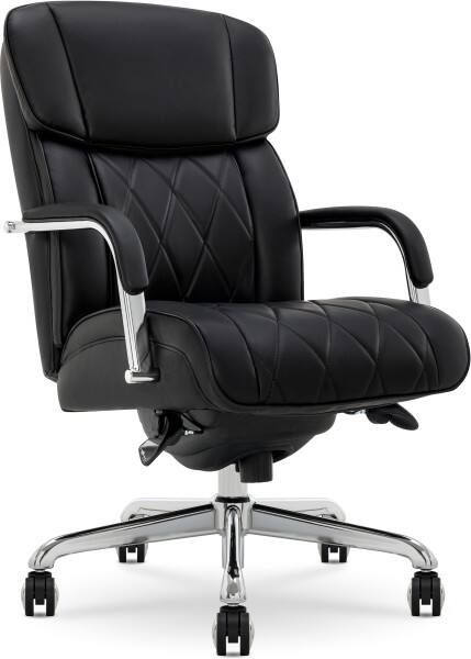 Angle. La-Z-Boy - Executive Office Chair with Lumbar Support Reclining Swivel Bonded Quilted Leather Ergonomic Desk Chair for Home Office - Black.