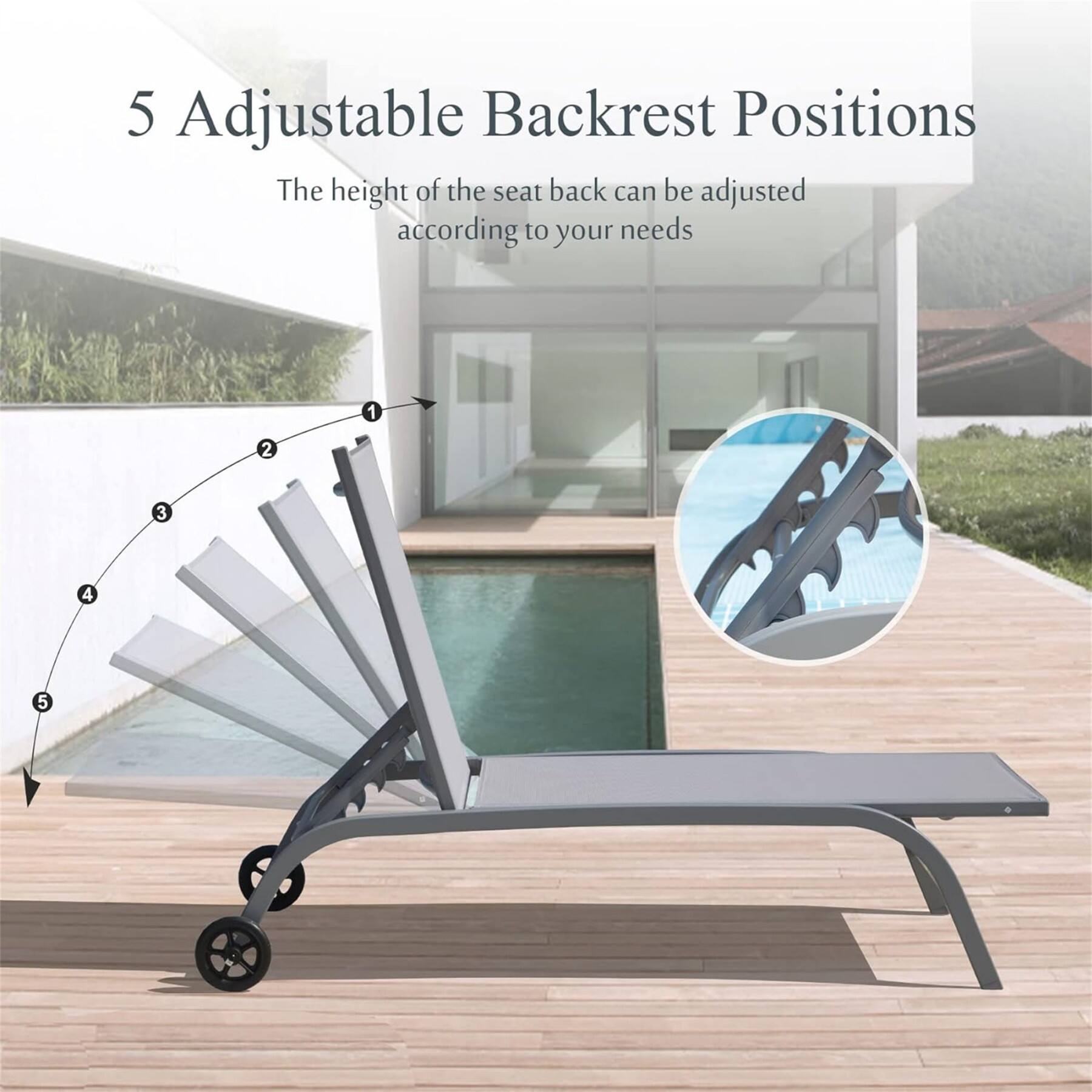 5 Adjustable Backrest Positions

The height of the seat back can be adjusted according to your needs

1 2 3 4 5