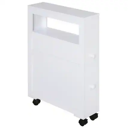 Front. Homcom - Rolling Narrow Bathroom Side Storage Cabinet, Wood Construction - White.