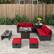 Alt View 4. Costway - 9 PCS Patio Furniture Set with 32" Fire Pit Table 50,000 BTU Square Propane Fire Pit - Red.