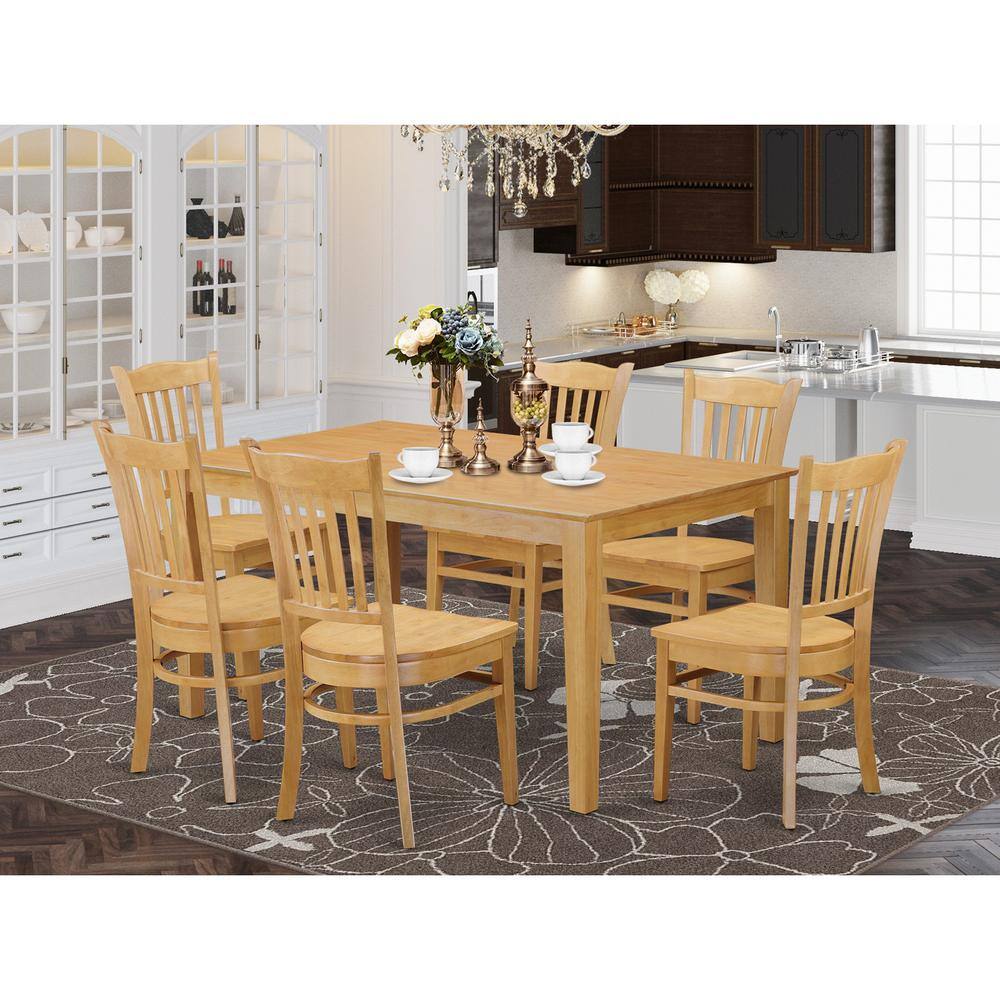 Back. East West Furniture - 7 Pc Dining room set - Dinette Table and 6 Kitchen Chairs - Oak.