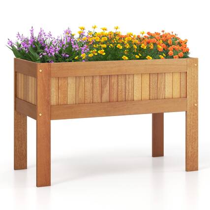 Front. SlickBlue - Elevated Wooden Garden Bed Planter Box with Solid Wood Frame - Natural.