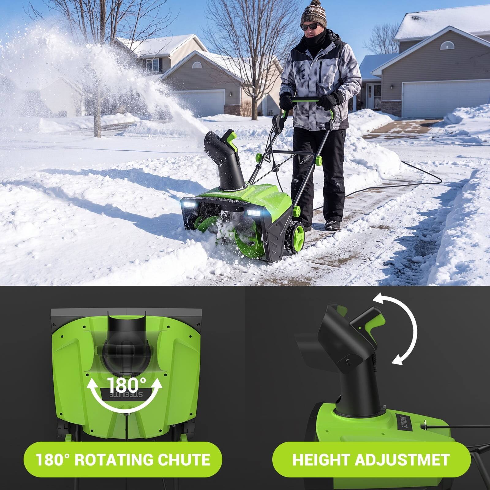 180° STEELITE  
180° ROTATING CHUTE  
HEIGHT ADJUSTMENT