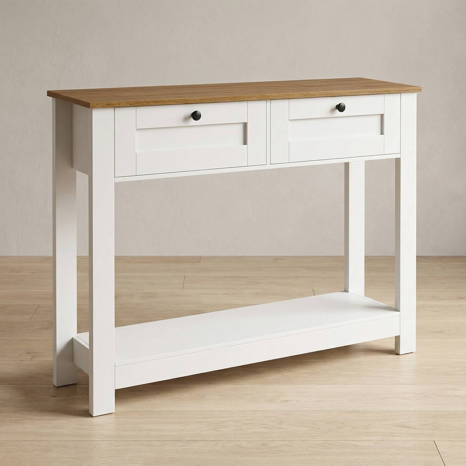 Front. Hivvago - 42" Narrow Farmhouse Entry Table with Storage Drawers - Natural + White.