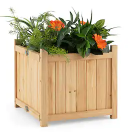 Costway - 15" Wooden Planter Box Elevated Outdoor Folding Planter with Removable Bottom - Natural