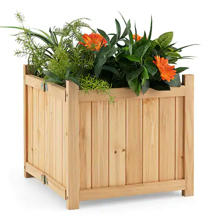 Front. Costway - 15" Wooden Planter Box Elevated Outdoor Folding Planter with Removable Bottom - Natural.