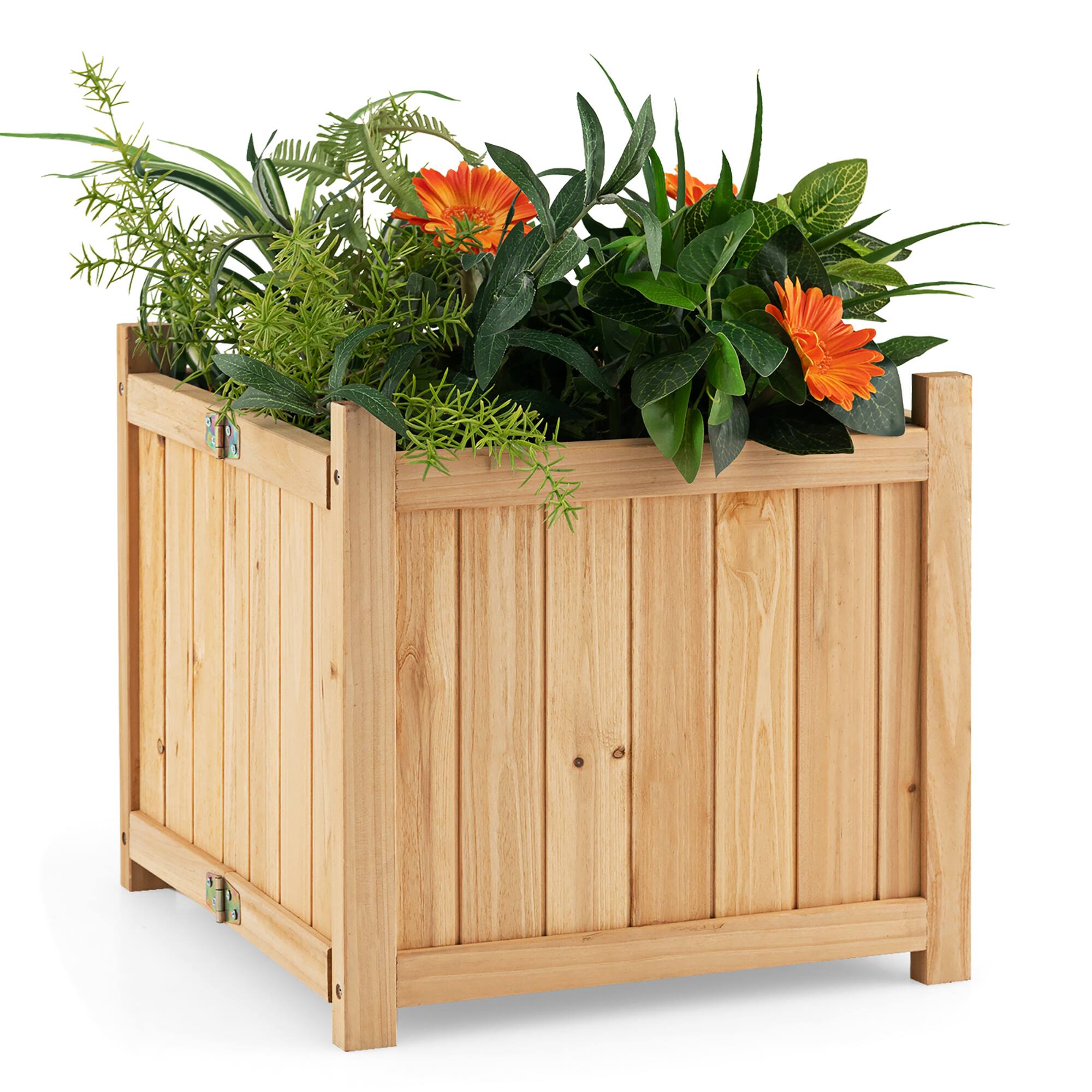 Front. Costway - 15" Wooden Planter Box Elevated Outdoor Folding Planter with Removable Bottom - Natural.