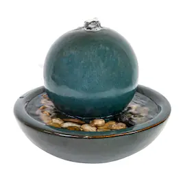 Sunnydaze - Ceramic Indoor Tabletop Water Fountain with Orb - Teal