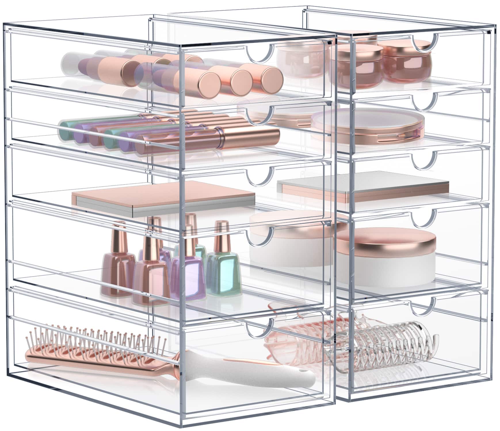 Sorbus - 10 Drawers Acrylic Organizer for Makeup, Organization and Storage, Art Supplies, Jewelry,- 2 Pcs - Clear