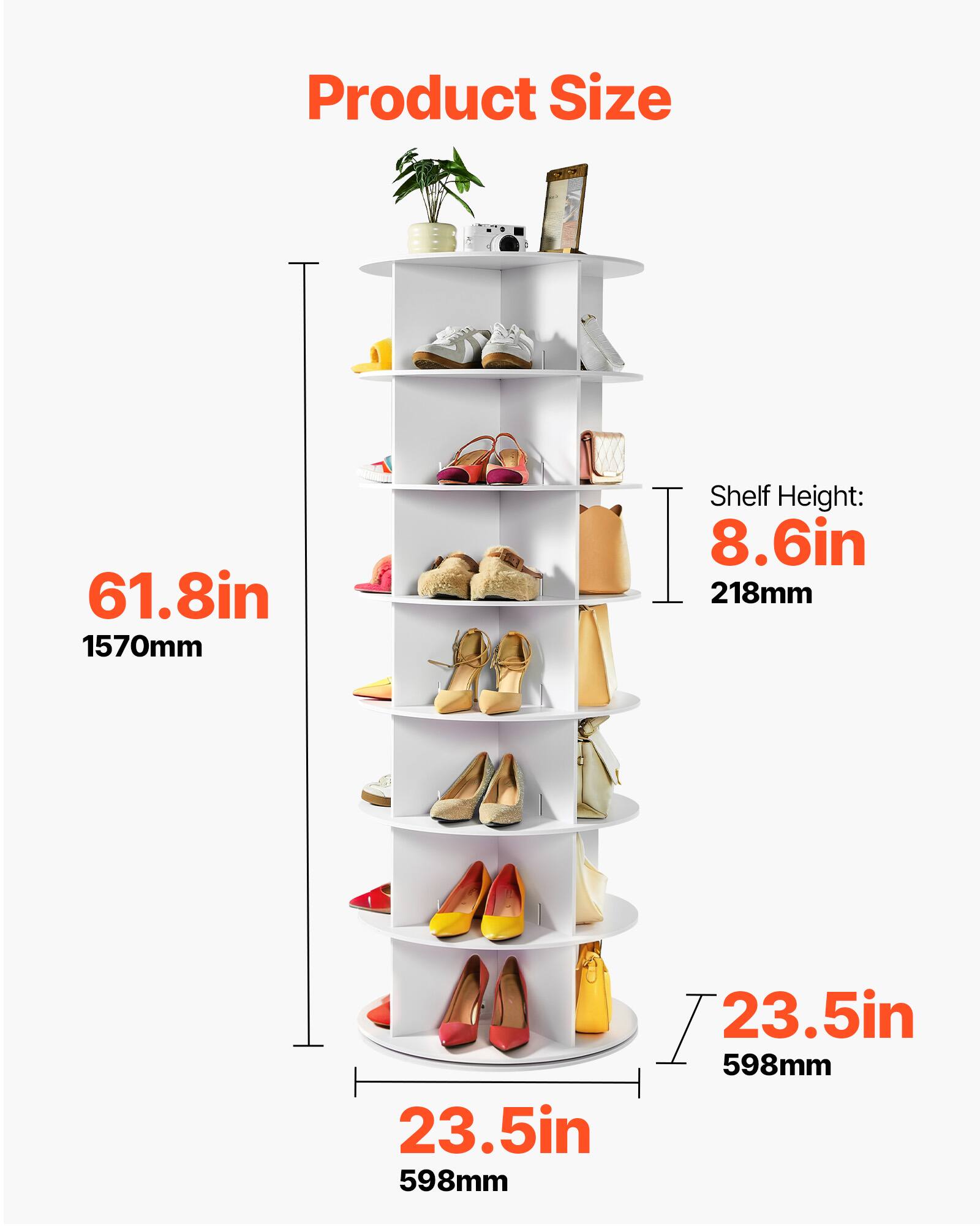 Product Size  
61.8in 1570mm  
Shelf Height: 8.6in 218mm  
23.5in 598mm  
23.5in 598mm