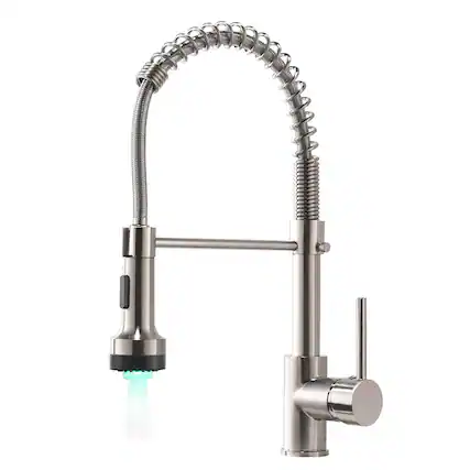 Front. Boyel Living - Brushed Nickel Gooseneck Pull Down Sprayer Kitchen Faucet with LED Light and Water Supply Lines - Brushed Nickel.