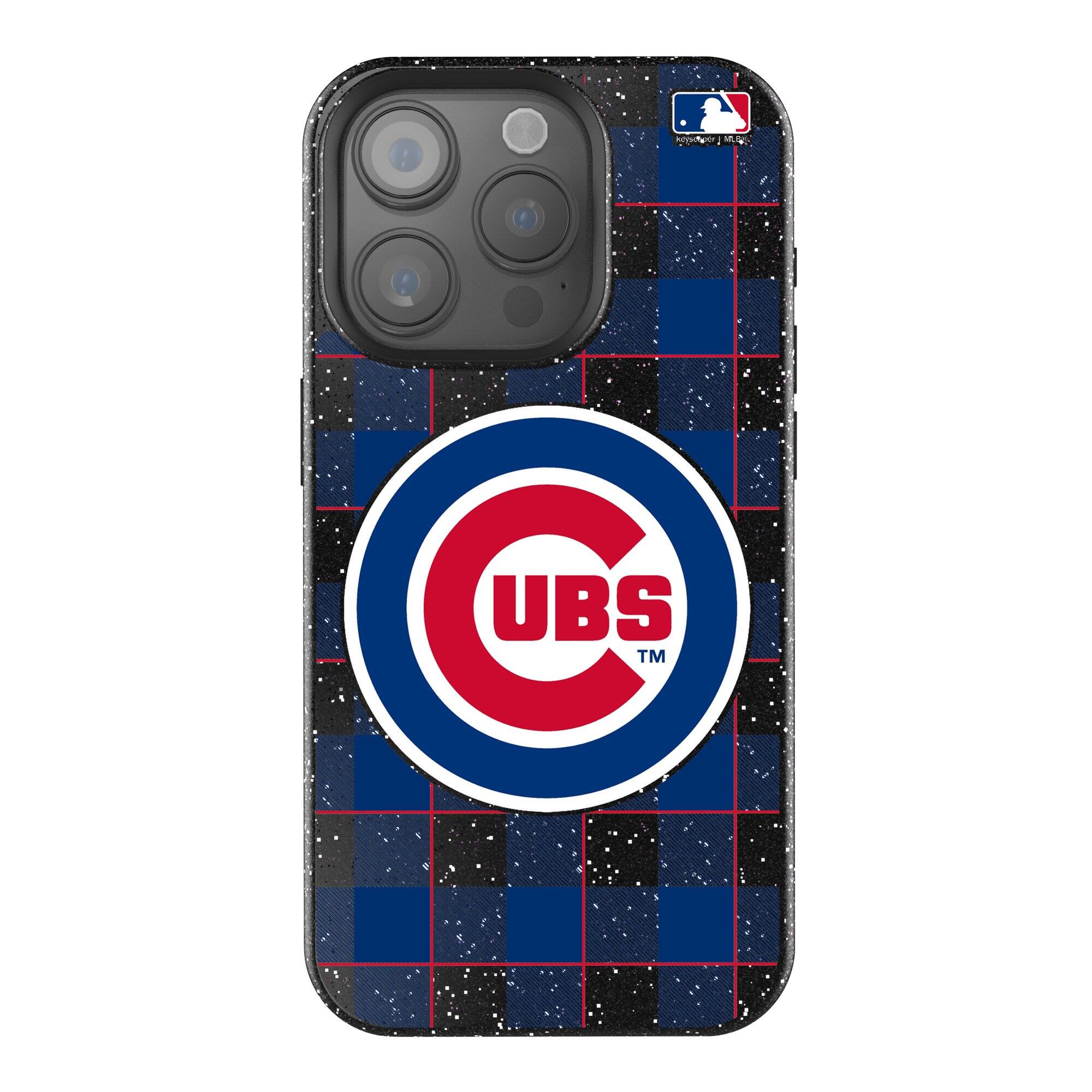 Front. Keyscaper - Chicago Cubs Plaid Bling iPhone Case - 14 - Black.