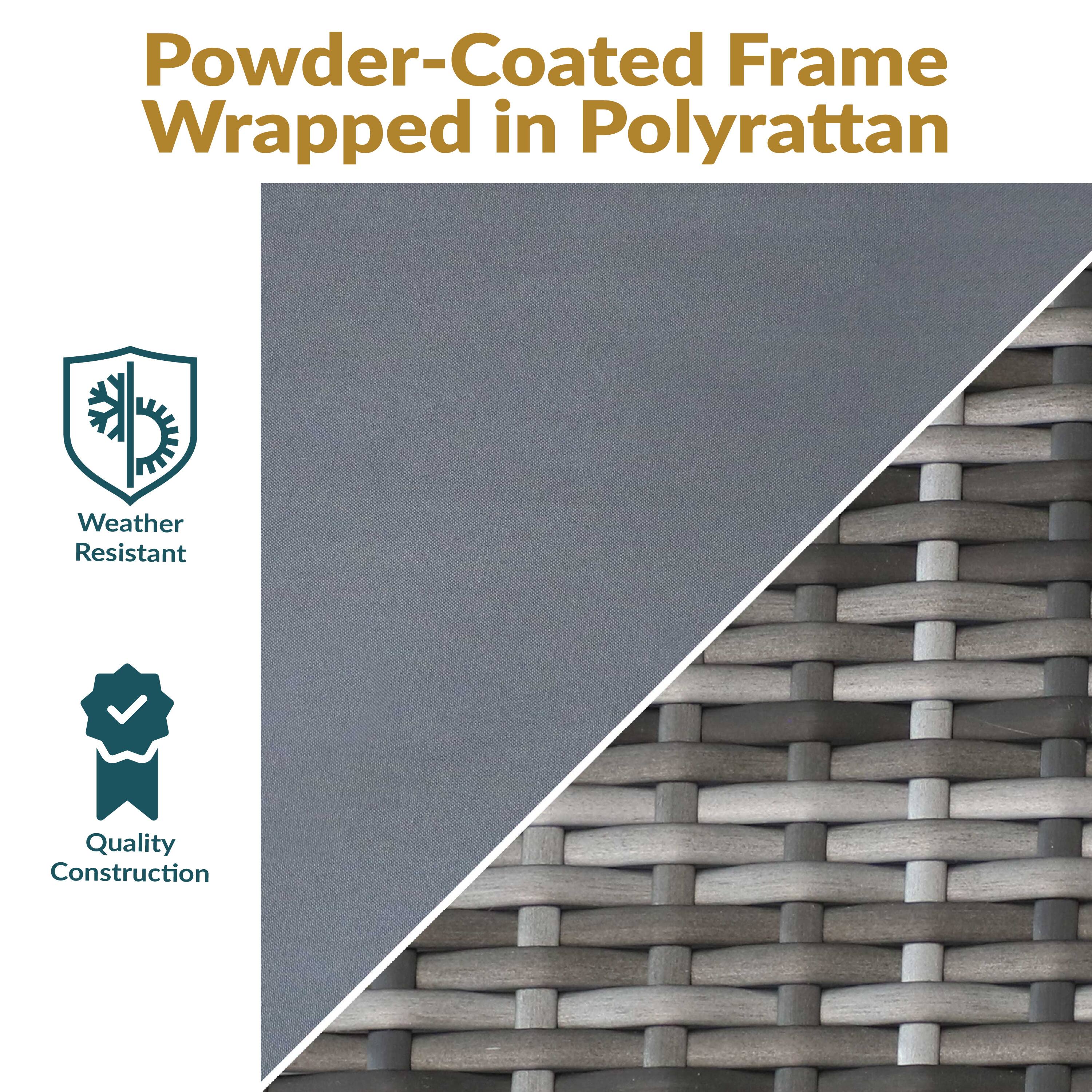 Powder-Coated Frame Wrapped in Polyrattan

- Weather Resistant
- Quality Construction