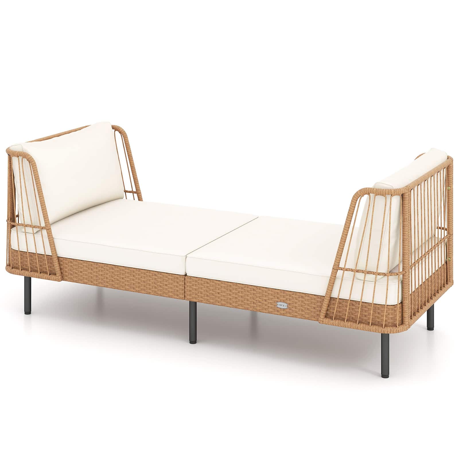Gymax - Patio Wicker Daybed w/Seat Back Cushions Robust Metal Legs For Backyard Porch - White