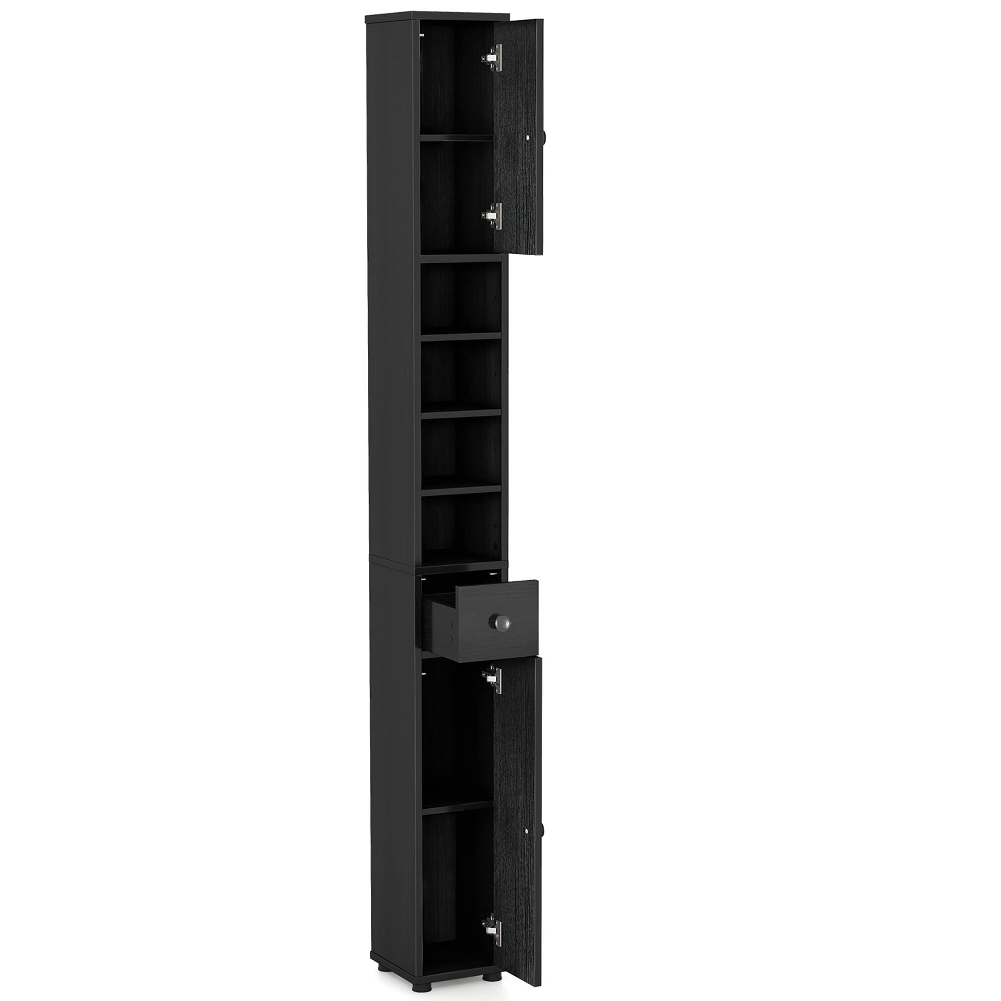 Alt View 9. Gymax - Gymax Tall Slim Bathroom Storage Cabinet Linen Tower w/Drawer Adjustable Shelves Black - Black.