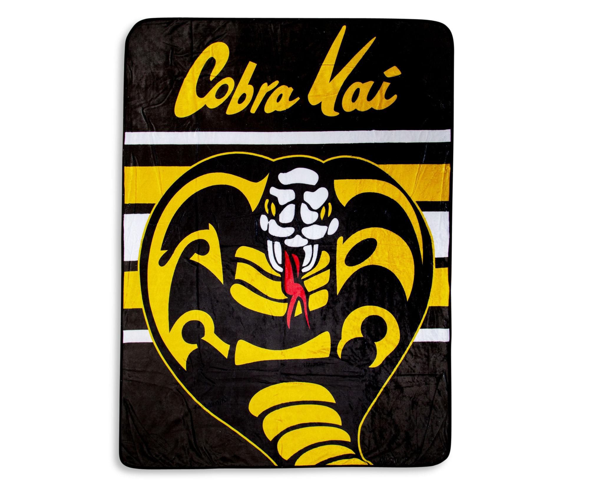 Front. Surreal Entertainment - The Karate Kid "Cobra Kai" Lightweight Fleece Throw Blanket | 45 x 60 Inches - Yellow.