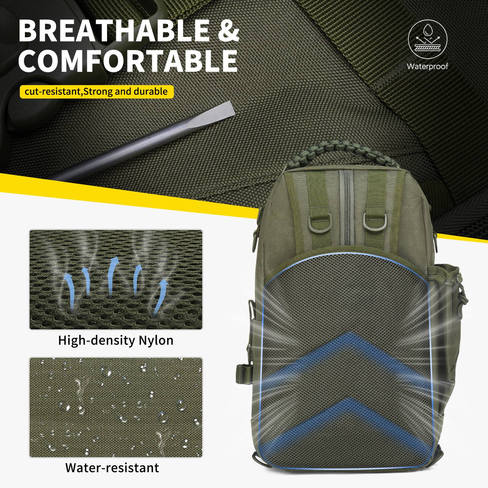 BREATHABLE & COMFORTABLE  
cut-resistant, Strong and durable  

Waterproof  
High-density Nylon  
Water-resistant