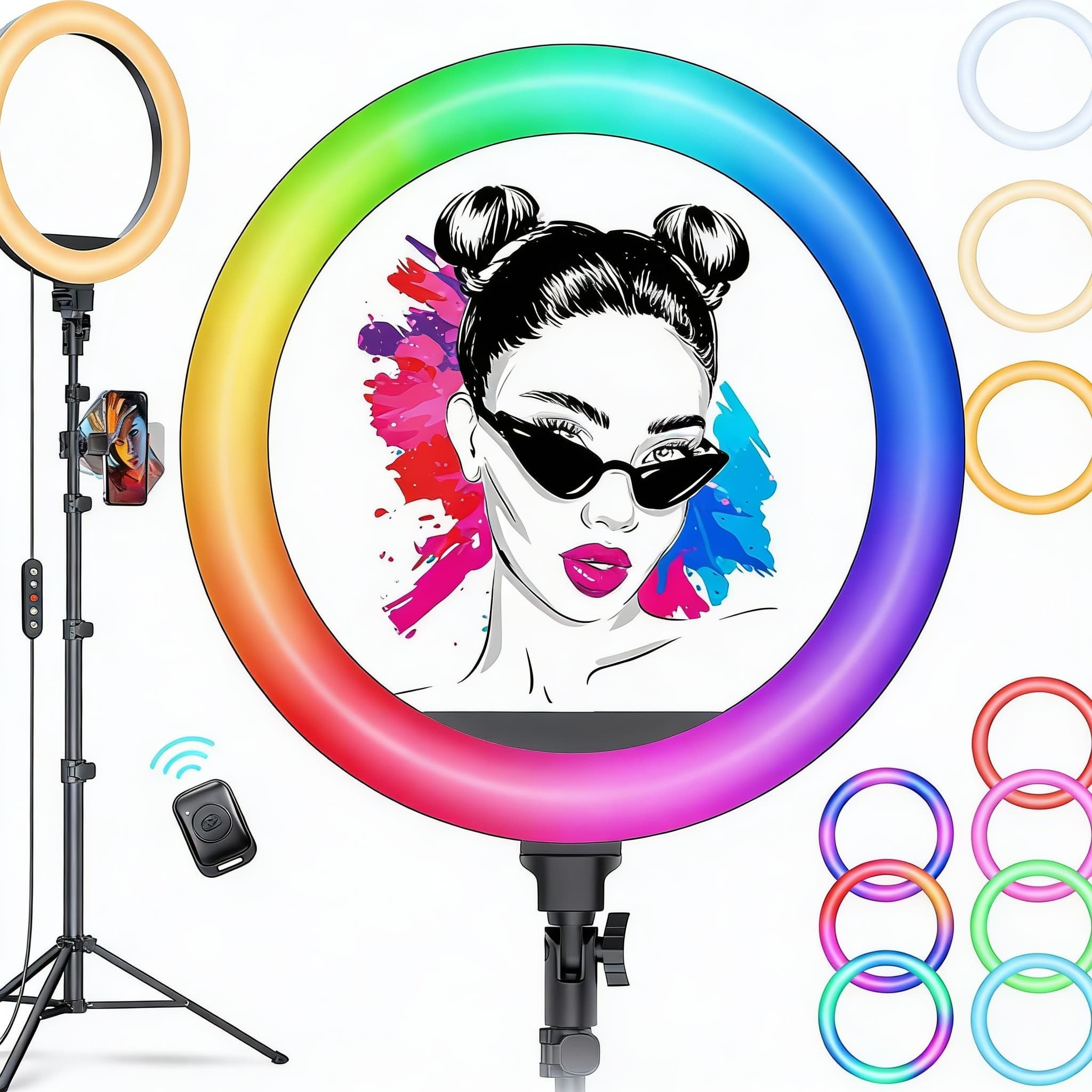 METALTON - 2 Selfie Ring Light With Adjustable Tripod Stand Phone Holder For Live Stream makeup Upgraded Dimmable Led - rgb