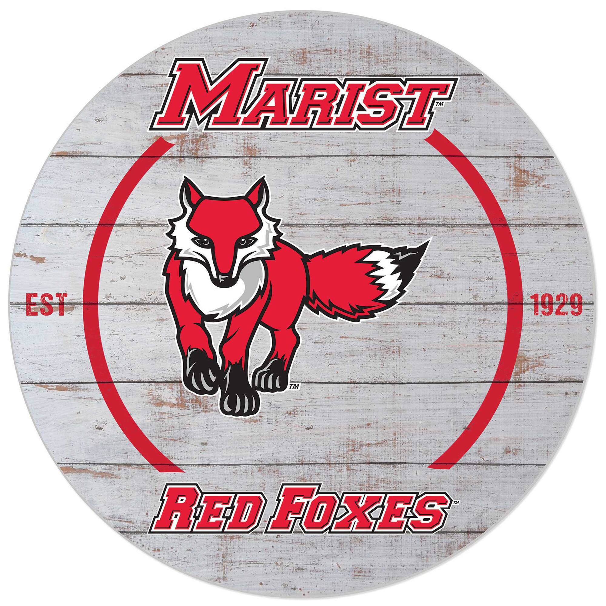 White Marist Red Foxes 20'' x 20'' Indoor/Outdoor Weathered Circle Sign