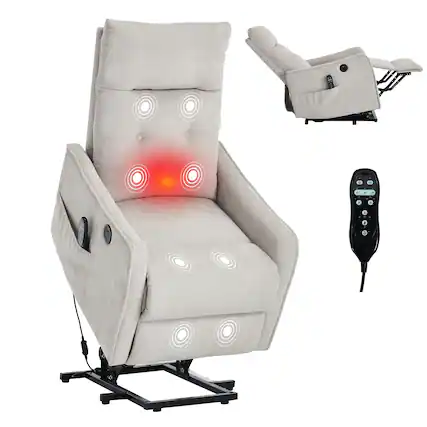 Front. Akoasm - Chenille Single Motor Power Lift Recliner Chair Massage Chair with Heat for Elderly, One USB for Charging-Beige - Beige.
