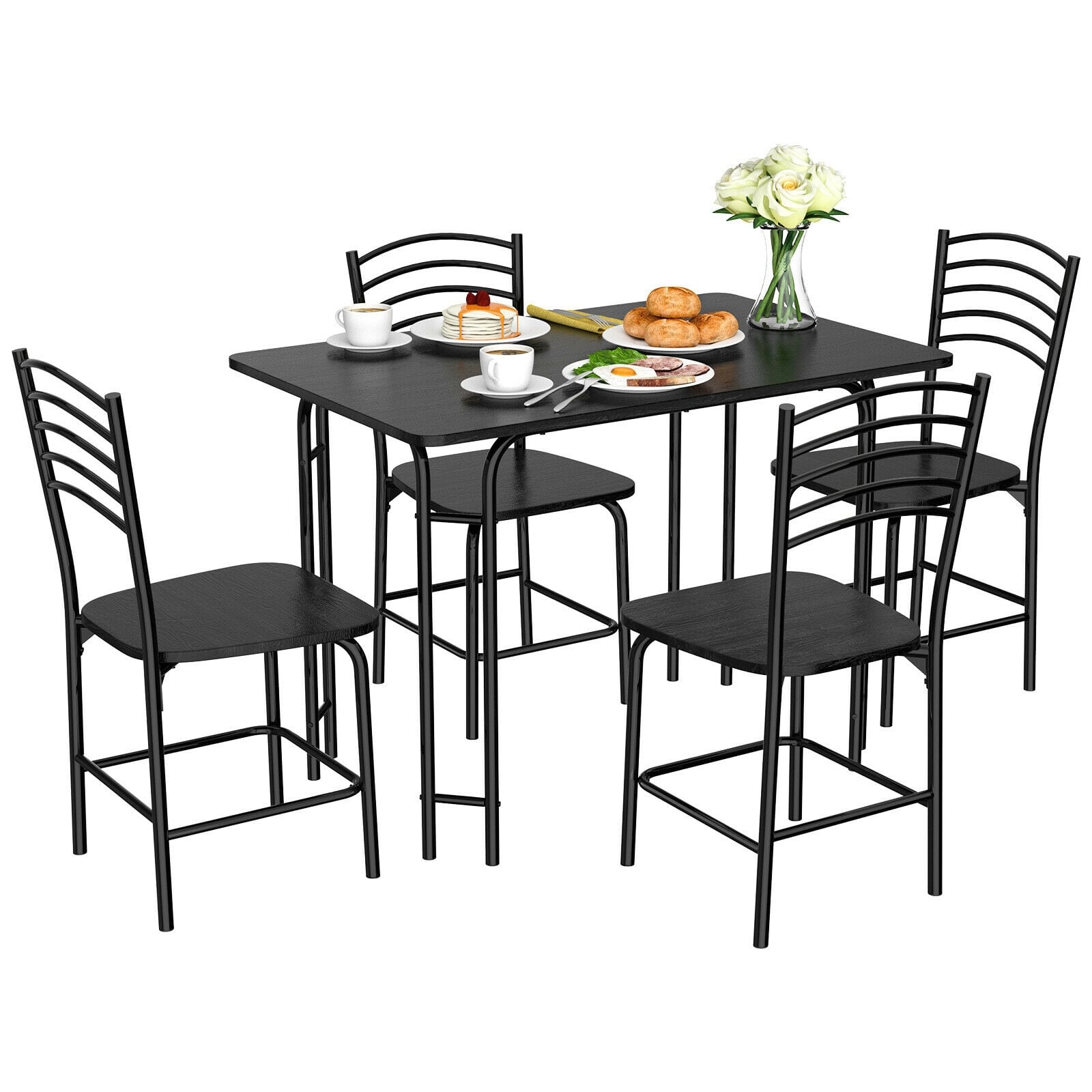 Ecooso - 5 Piece Wooden Rectangular Dining Table Set for Home Kitchen or Dining Area - Black