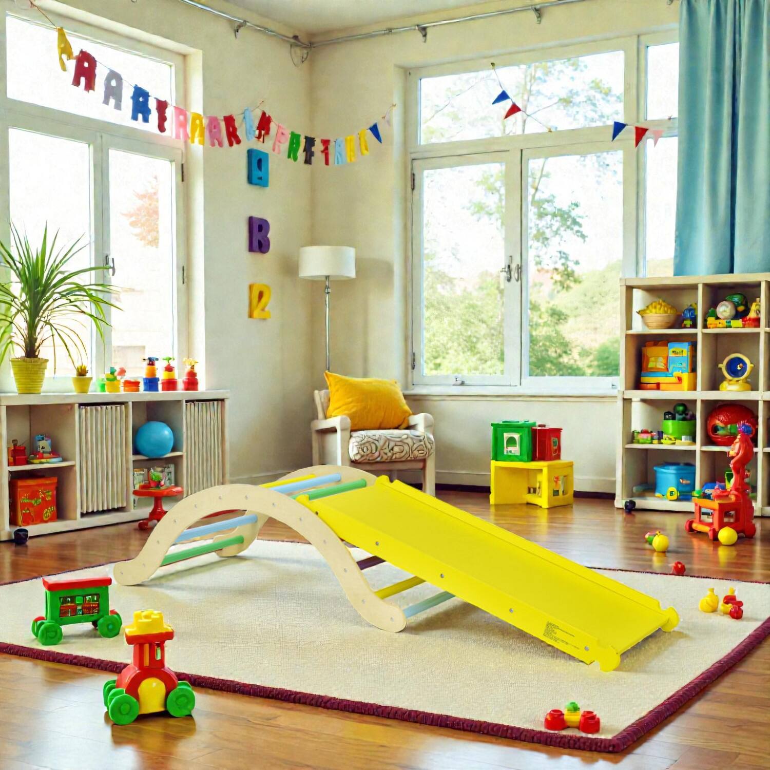 BreeBe - Wooden 3-in-1 Climbing Structure with Rock Ramp, Ladder, and Padded Support - Yellow price history on PriceWatchPro