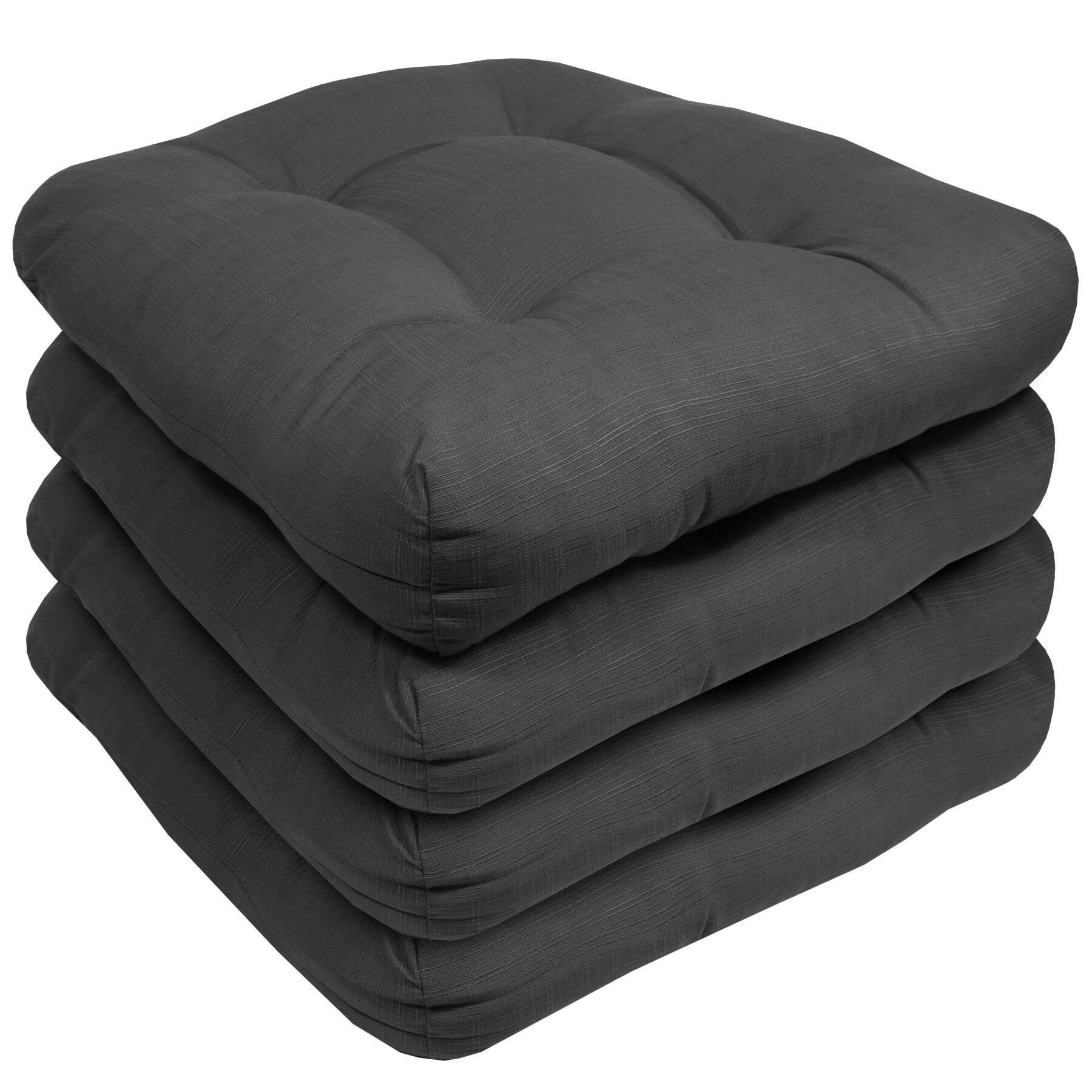Angle. Sweet Home Collection - Patio Cushions Indoor/Outdoor Chair Pads Tufted 19" x 19", 4-Pack - Charcoal.