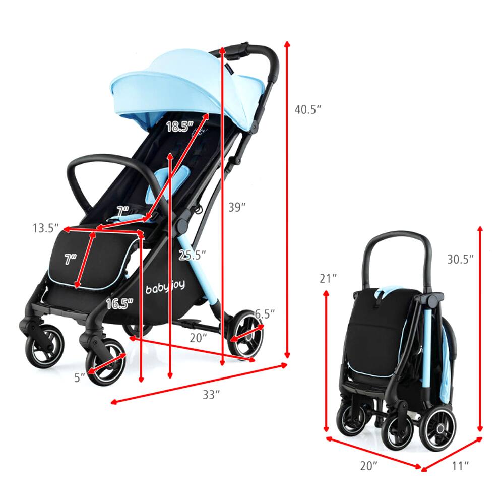 Sure, here is the corrected and grouped text from the image:

- **Dimensions of the stroller:**
  - 40.5" (height)
  - 18.5" (seat width)
  - 13.5" (seat depth)
  - 39" (overall length)
  - 7" (seat height)
  - 25.5" (overall width)
  - 16.5" (seat back height)
  - 6.5" (seat depth)
  - 20" (seat width)
  - 33" (overall length)
  - 5" (seat height)
  - 20" (seat width)
  - 11" (seat depth)

- **Brand:**
  - babyjoy

- **Additional dimensions:**
  - 21" (handle height)
  - 30.5" (overall height)
  - 20" (seat width)
  - 11" (seat depth)