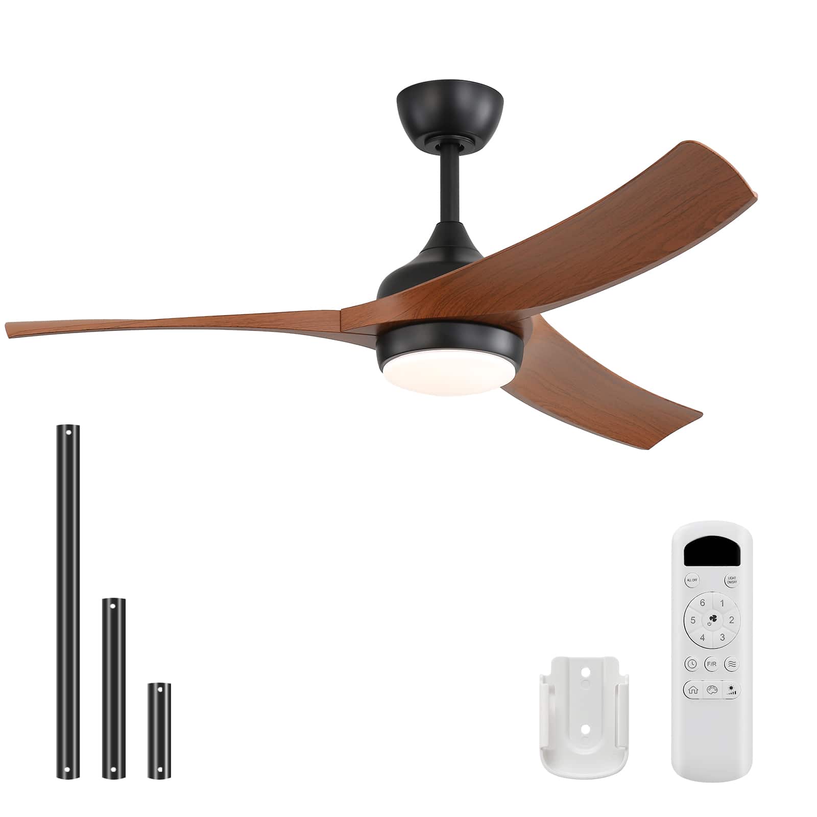 Sofucor - 52 Inch Ceiling Fan with Integrated LED Light and Remote Dimmable Quiet DC Motor Low Profile Indoor Bedroom Ceiling Fan - Black