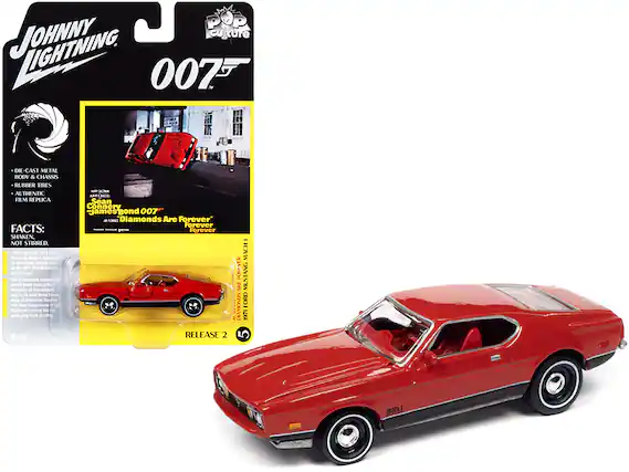 **JOHNNY LIGHTNING 007**
- DIE-CAST METAL BODY & CHASSIS
- RUBBER TIRES
- AUTHENTIC FILM REPLICA
**FACTS:**
SHAKEN, NOT STIRRED
**Sean Connery - James Bond 007 "Diamonds Are Forever"**
**RELEASE 2**
**MACH 1**
**POP Culture**
**1971**
**6+**