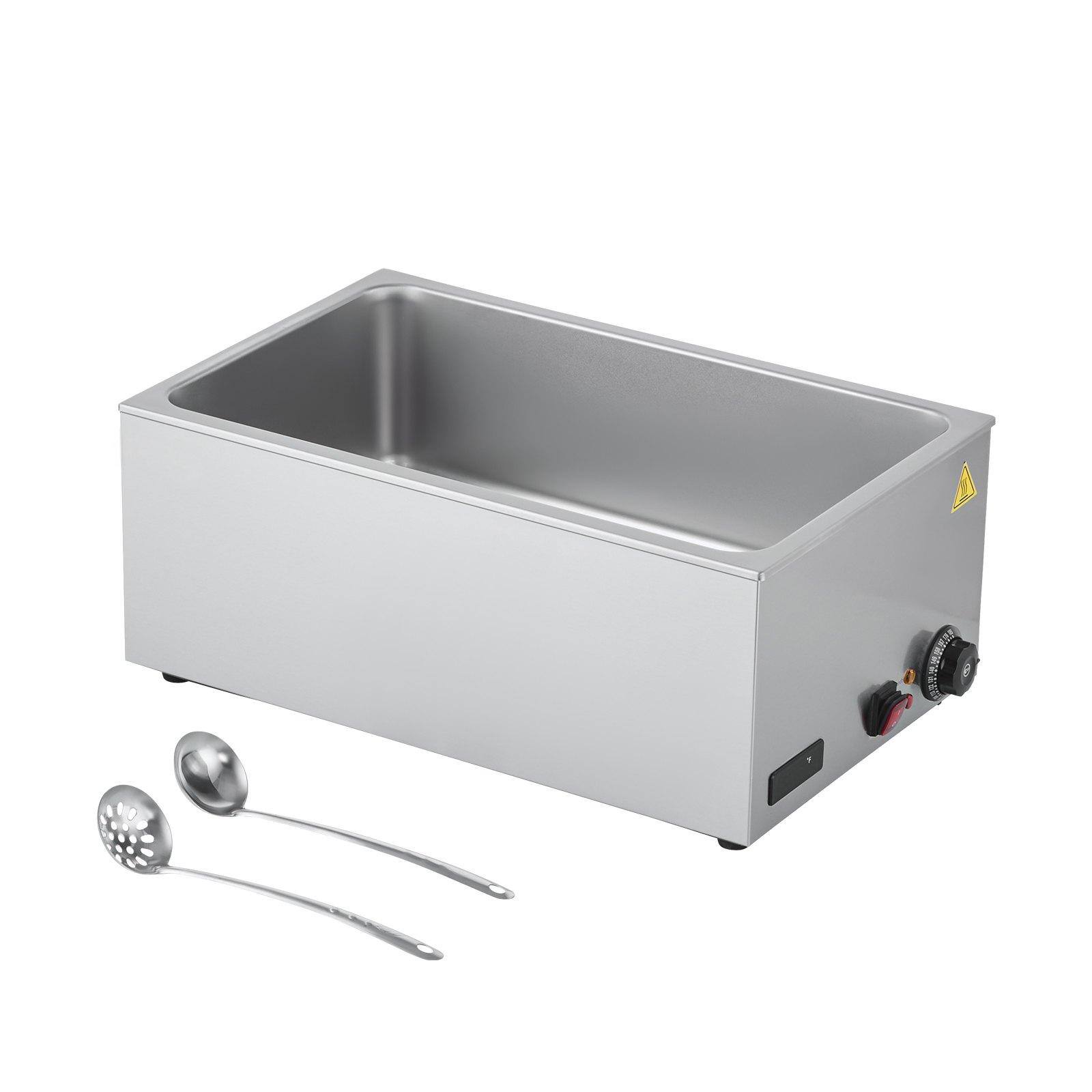 Front. Glintex - 1200W Commercial Steam Food Warmer Electric Stainless Countertop Buffet Bain Marie with Soup and Perforated Ladles - Silver.