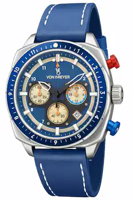 Von Breyer - Vanguard Men's Watch Chronograph Dial Leather Strap - Blue