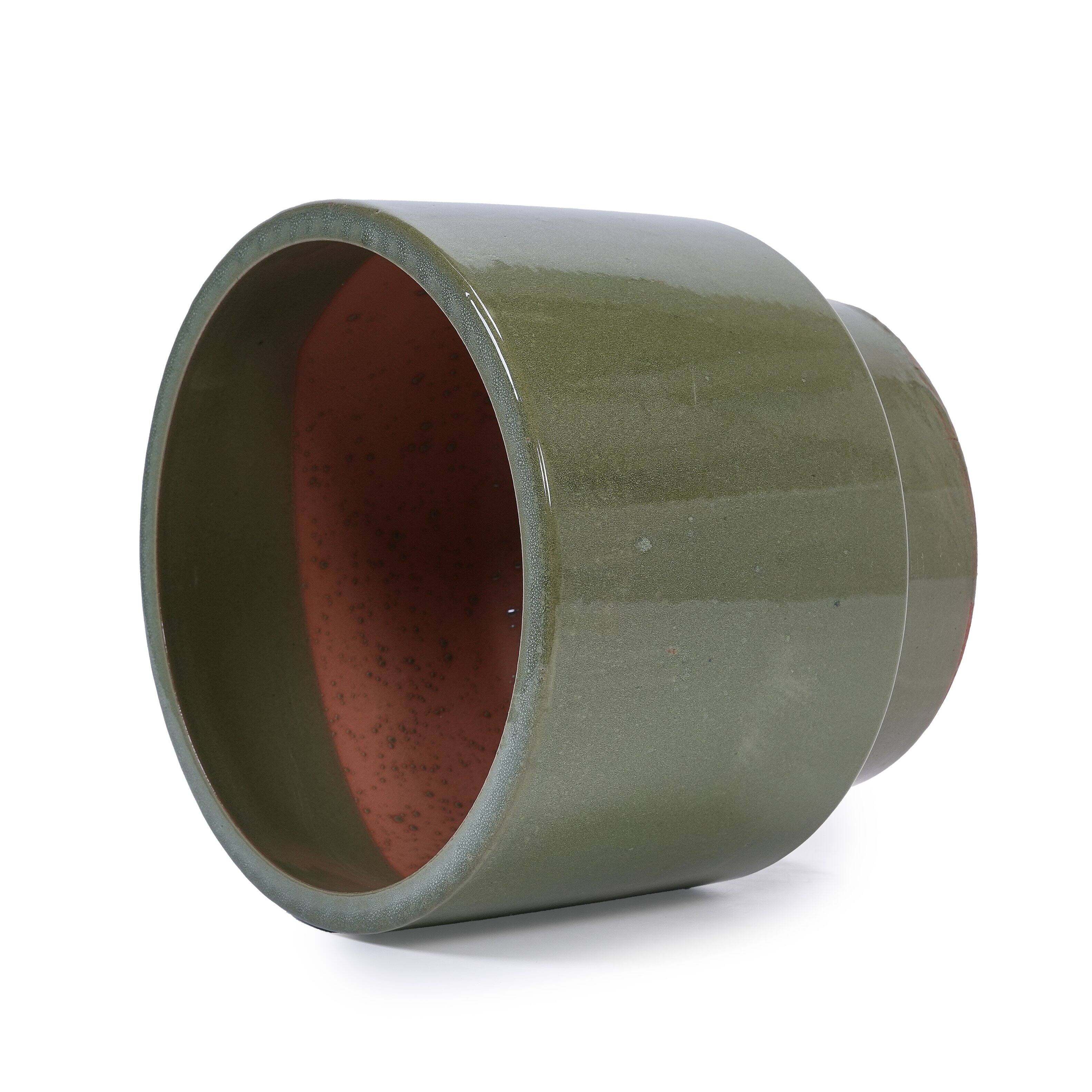 Alt View 10. Loheer - Ceramic Planter Set Loheer Handmade Glazed Plant Pots Set of 3, Earthy Green, 15 12 9 Inch for Indoor Outdoor Use.
