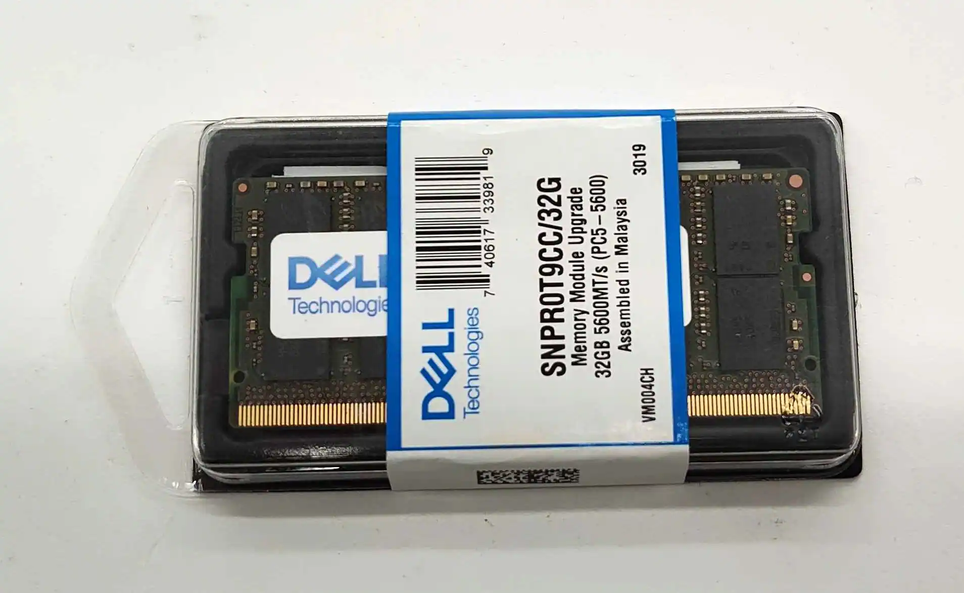 Sure, here is the corrected and grouped text from the image:
---
**DELL Technologies**
**Memory Module Upgrade**
**32GB 5600MT/s (PC5-5600)**
**SNPROT9CC/32G**
**Assembled in Malaysia**
**VM004CH**
**3019**
**40617**
**333931**
**9**
---
**DELL Technologies**
**Memory Module Upgrade**
**32GB 5600MT/s (PC5-5600)**
**SNPROT9CC/32G**
**Assembled in Malaysia**
**VM004CH**
**3019**
**40617**
**333931**
**9**
---
**DELL Technologies**
**Memory Module Upgrade**
**32GB 5600MT/s (PC5-5600)**
**SNPROT9CC/32G**
**Assembled in Malaysia**
**VM004CH**
**3019**
**40617**
**333931**
**9**
---
**DE