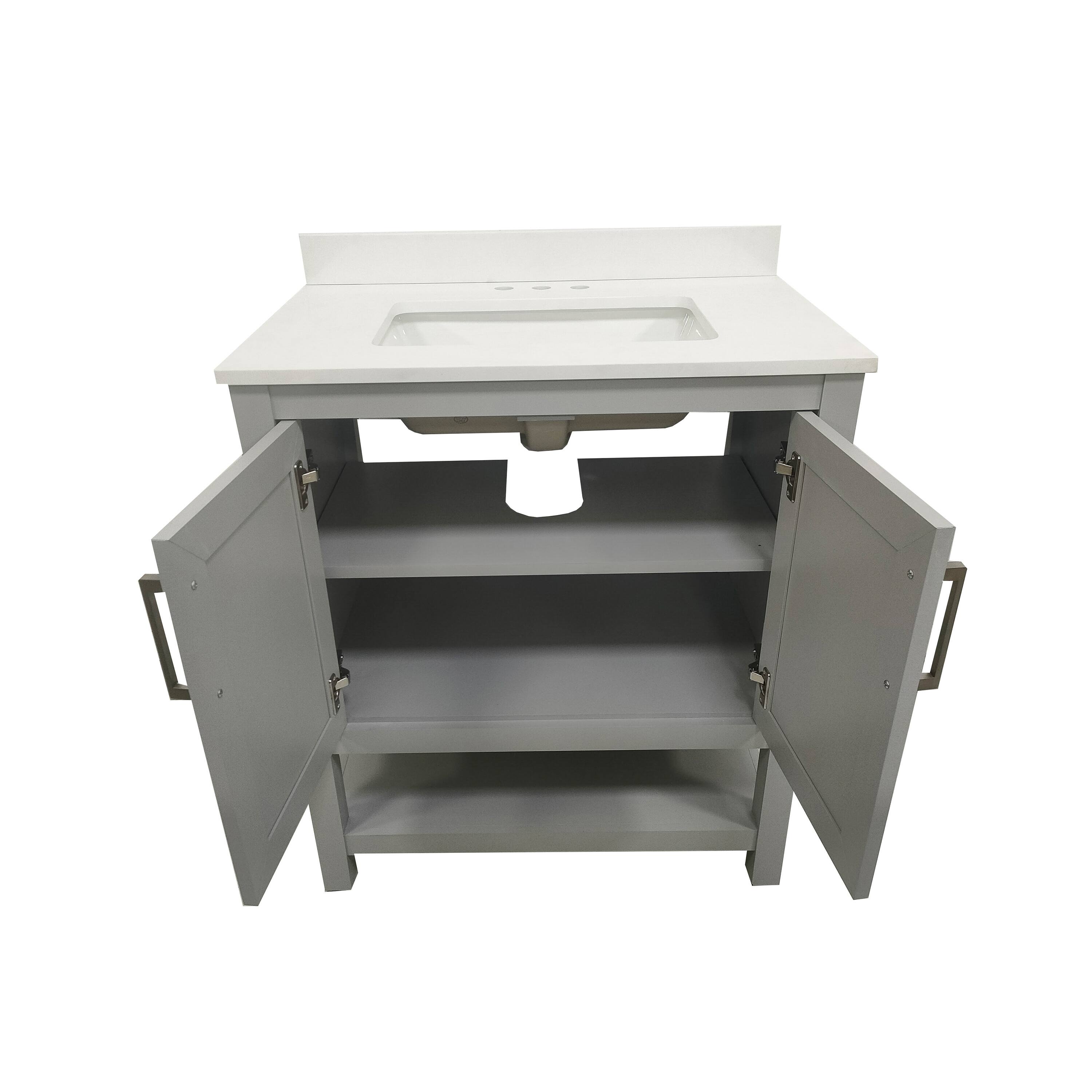 Alt View 10. Emma + Oliver - Vesta Bathroom Vanity, Single Sink Cabinet with 2 Soft Close Doors and Open Shelf, Carrara Marble Finish Countertop - Gray.