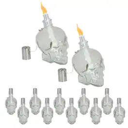 Sunnydaze - Glass/Aluminum Grinning Skull Tabletop Torches - Set of 16 - Clear
