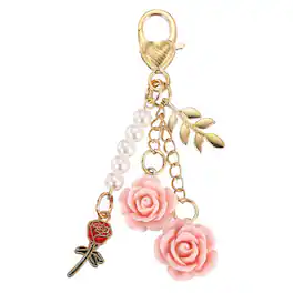 Unique Bargains - Rose Flower Key Chains w/ LOVE Mini Rose Pendant Keyrings, Elegant Car Keychains for Women Purse Handbag Bag Keys - Pink