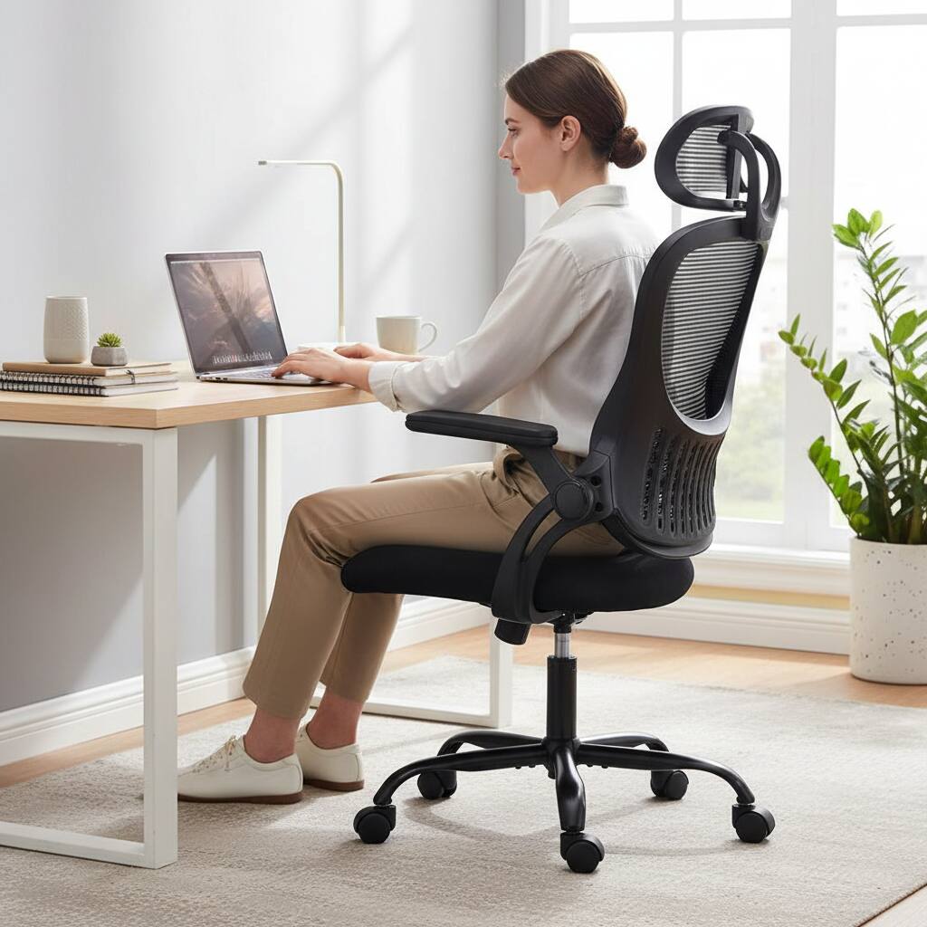 Angle. AOITUN - Ergonomic Office Chair with Lumbar Support, High Back Mesh Chair for Home Office - Black.