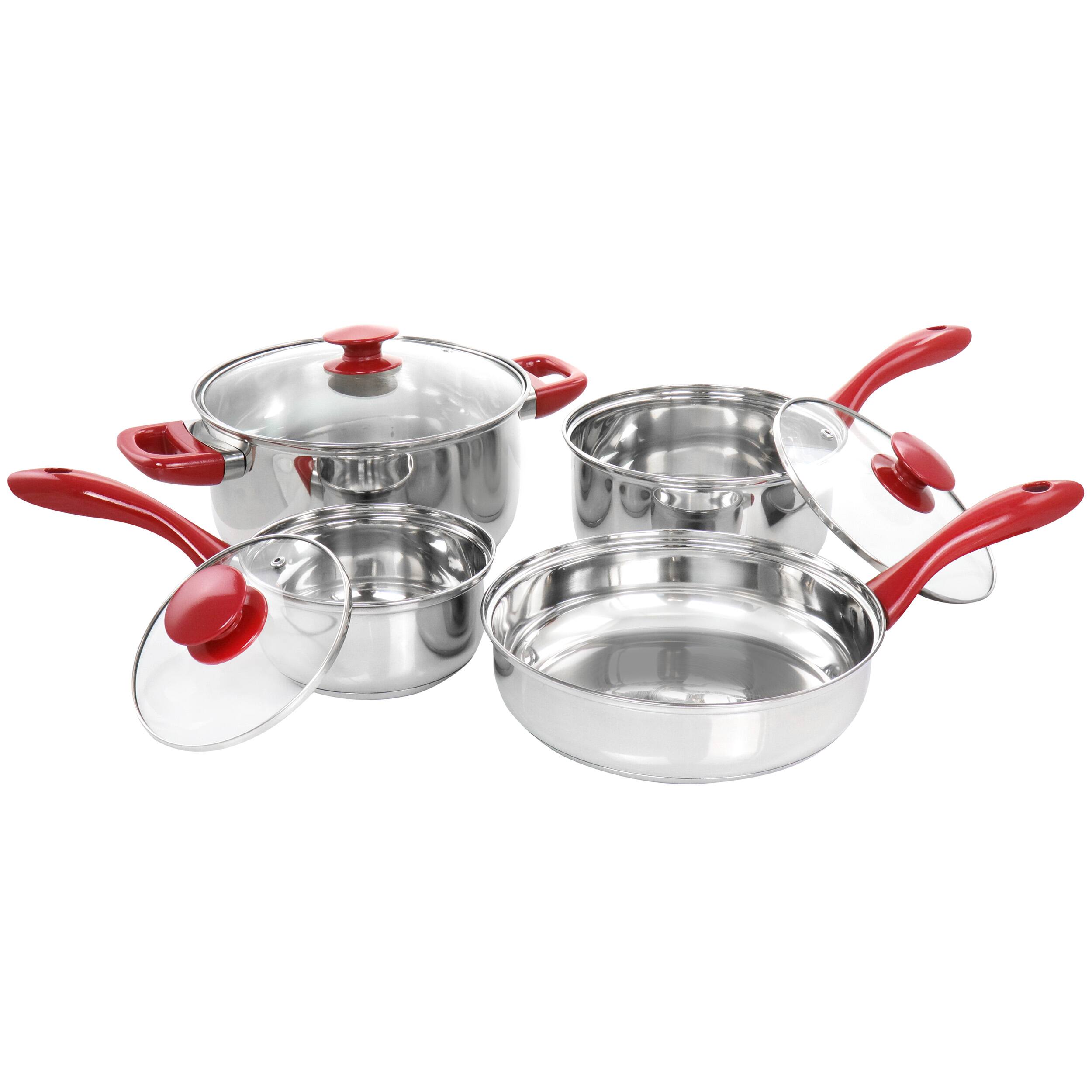Gibson - Home Crawson 7 Piece Stainless Steel Cookware Set in Chrome with Red Handles - Silver