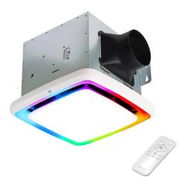 Akicon - RGB1 110 CFM 1.5 Sone Ceiling Bathroom Exhaust Fan with Dimmable and RGB Light, Remote, Humidity Sensor, Square - White